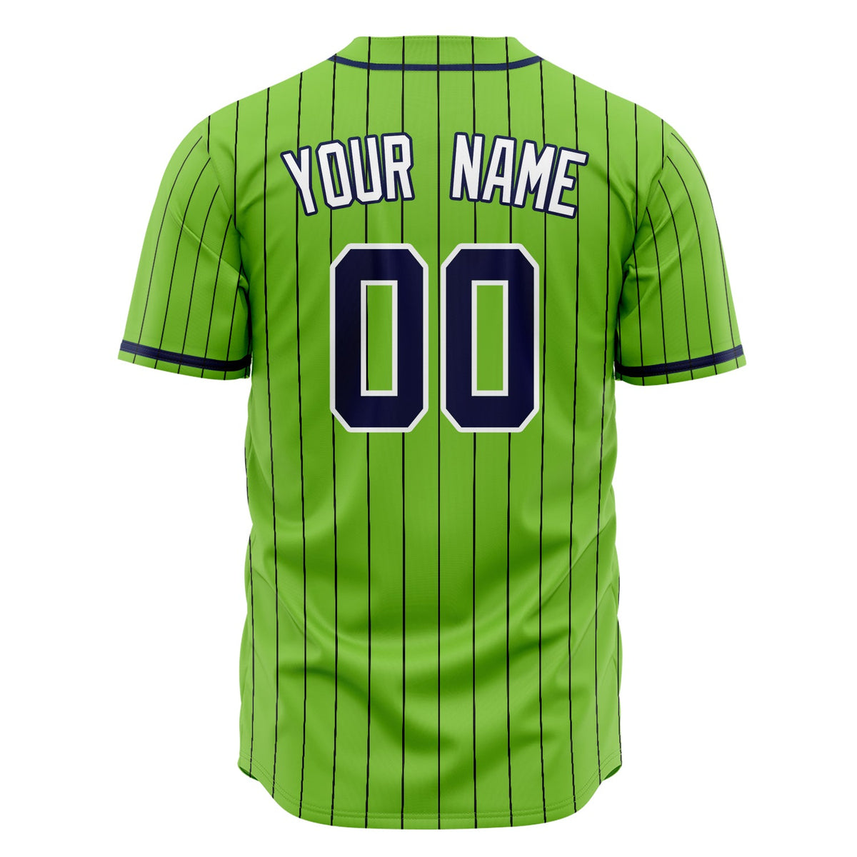 Custom Neon Green Baseball Jersey (With Navy Black Pinstripe)