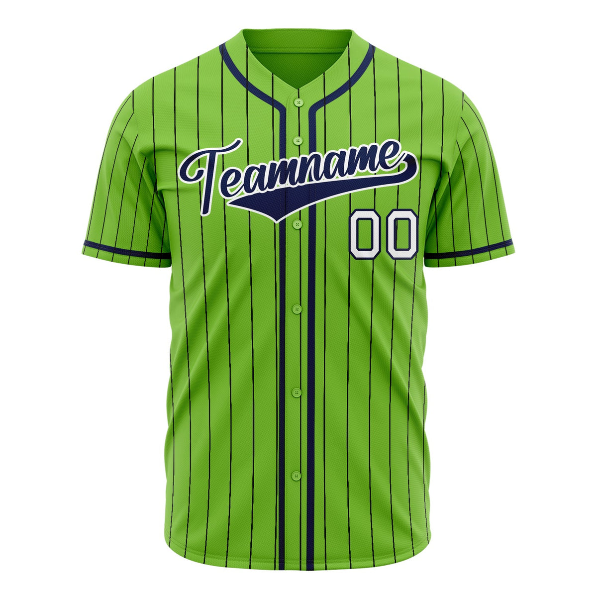 Custom Neon Green Baseball Jersey (With Navy Black Pinstripe)