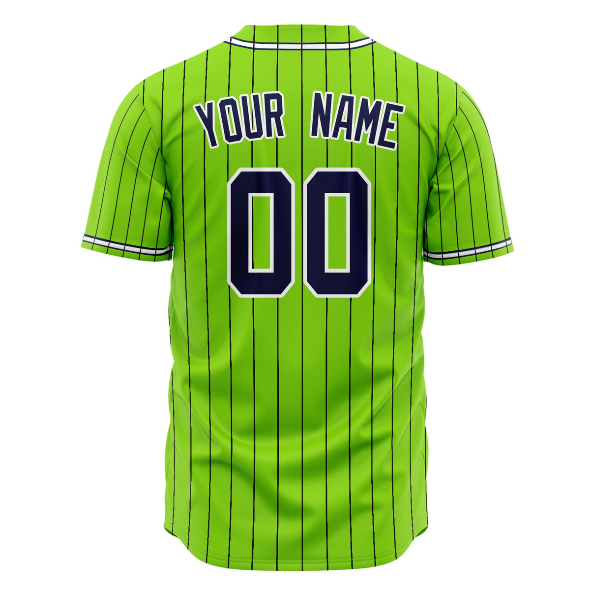 Custom Neon Green Baseball Jersey (With Navy Black Pinstripe)