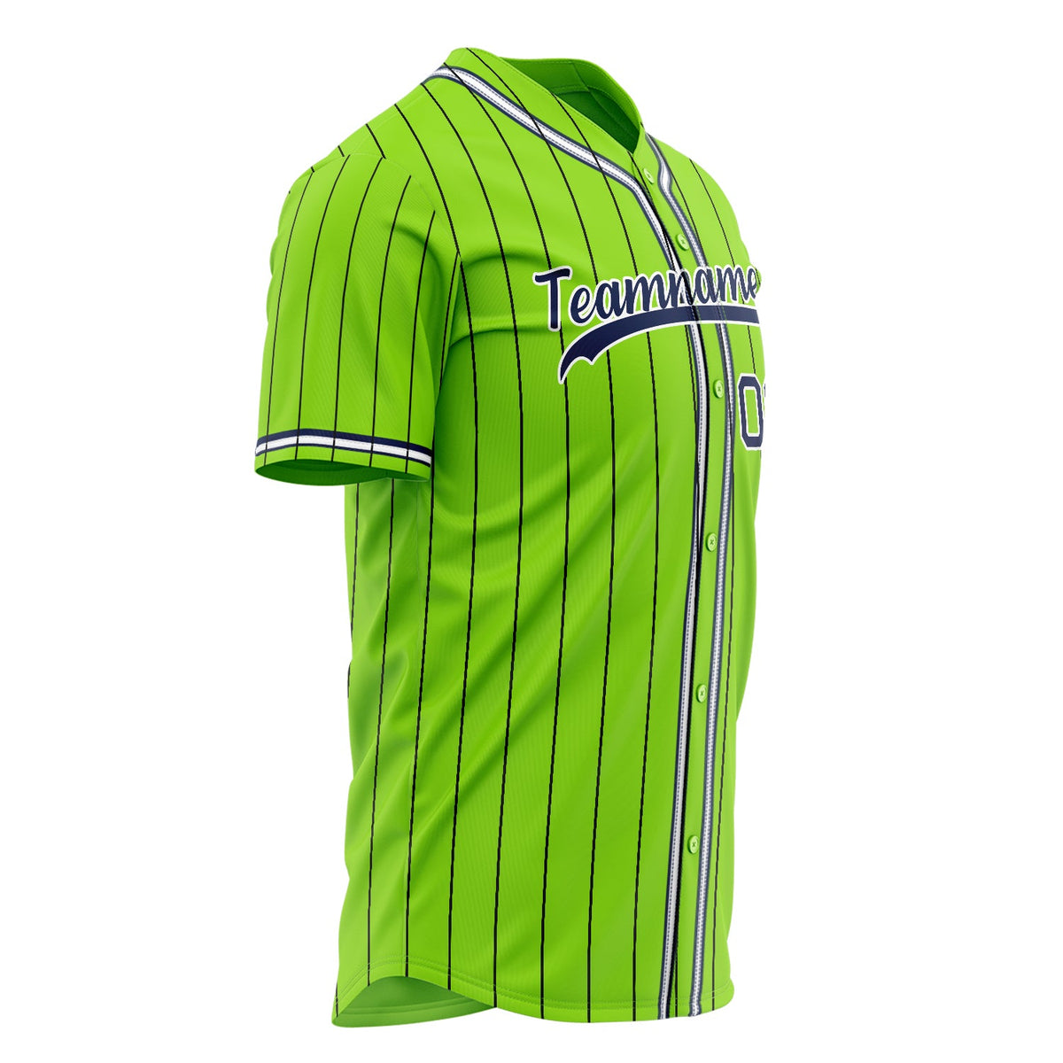 Custom Neon Green Baseball Jersey (With Navy Black Pinstripe)