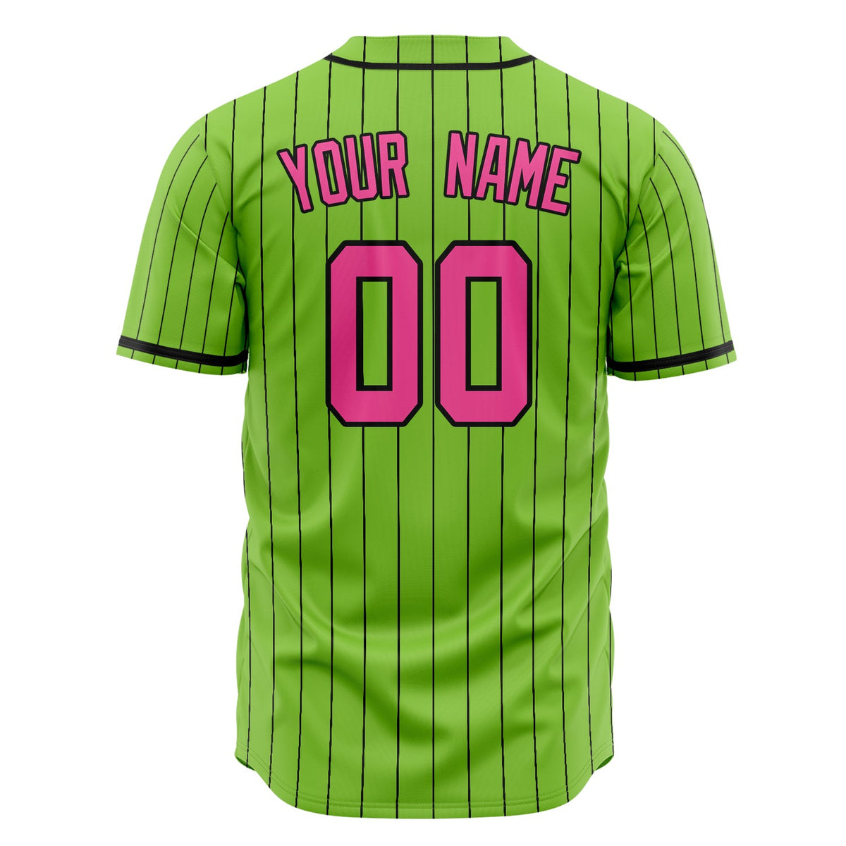 Custom Neon Green Baseball Jersey (With Pink Black Pinstripe)