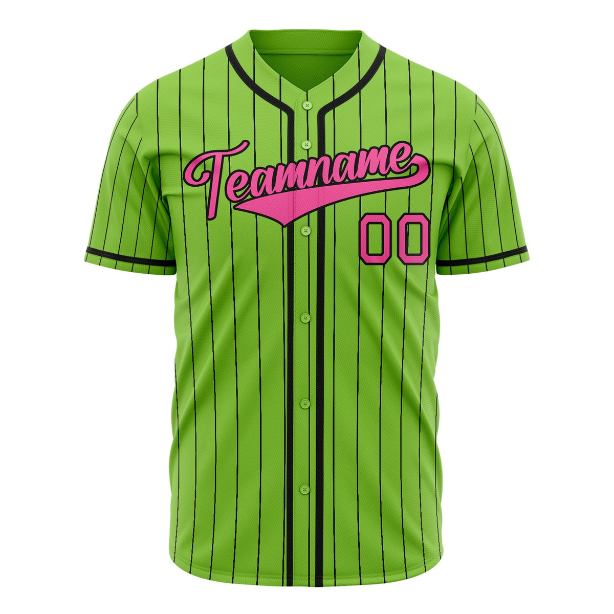 Custom Neon Green Baseball Jersey (With Pink Black Pinstripe)