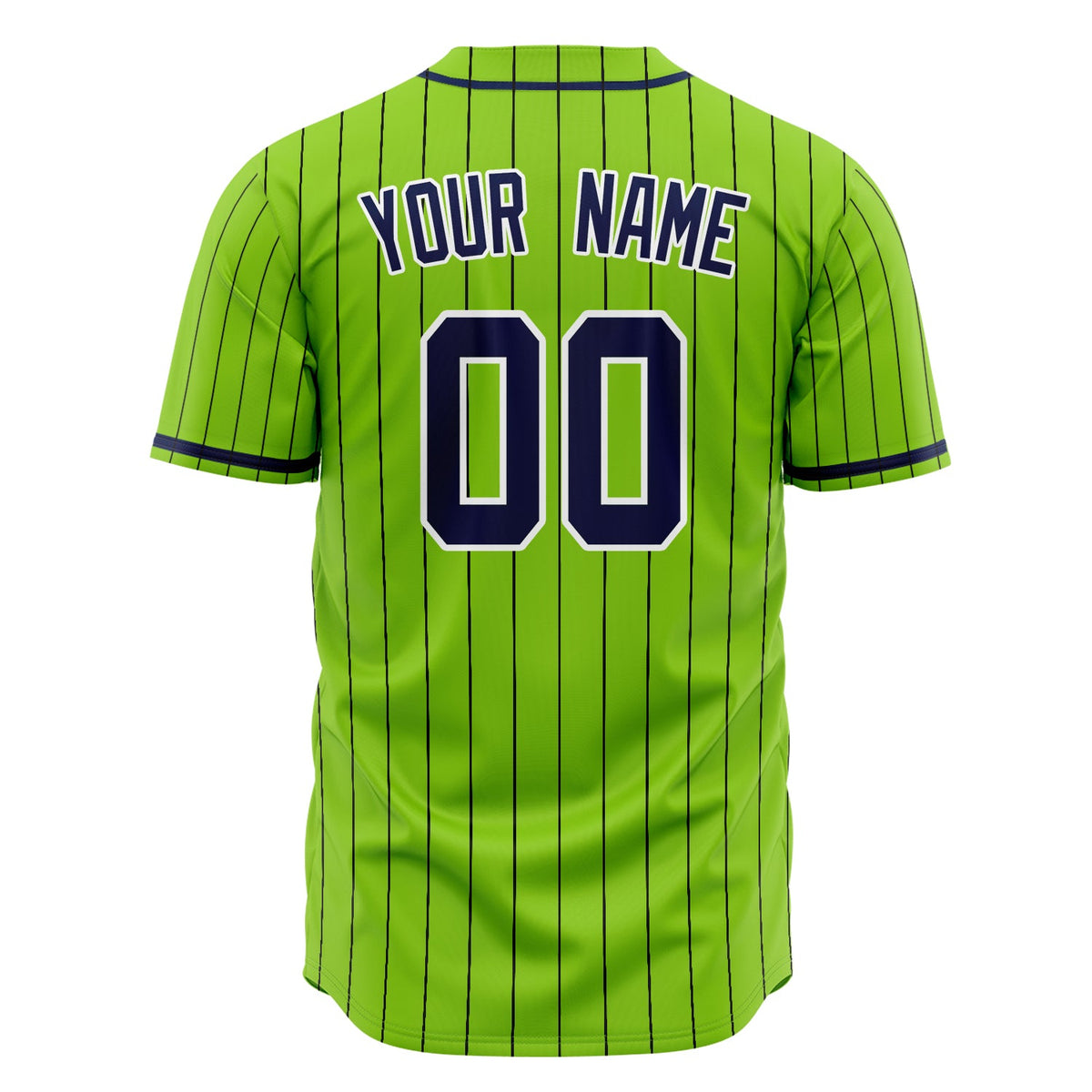 Custom Neon Green Baseball Jersey (With Navy Black Pinstripe)