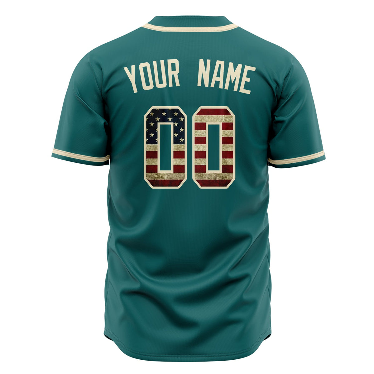 Custom Teal Baseball Jersey (With Cream Vintage USA Flag)