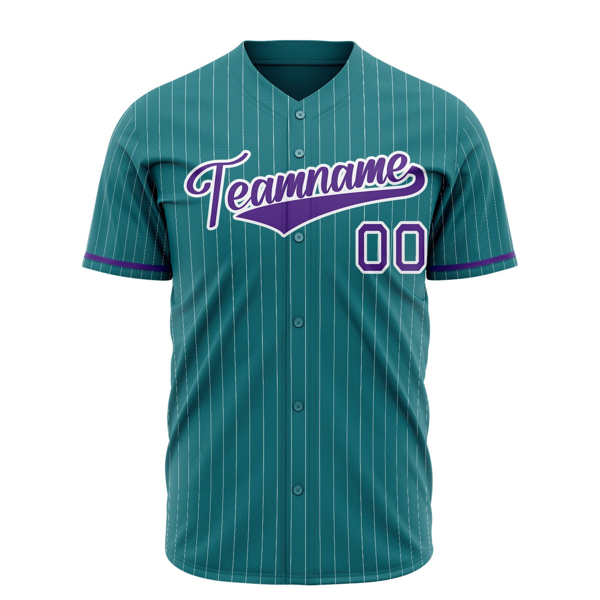 Custom Teal Baseball Jersey (With Purple White Pinstripe)