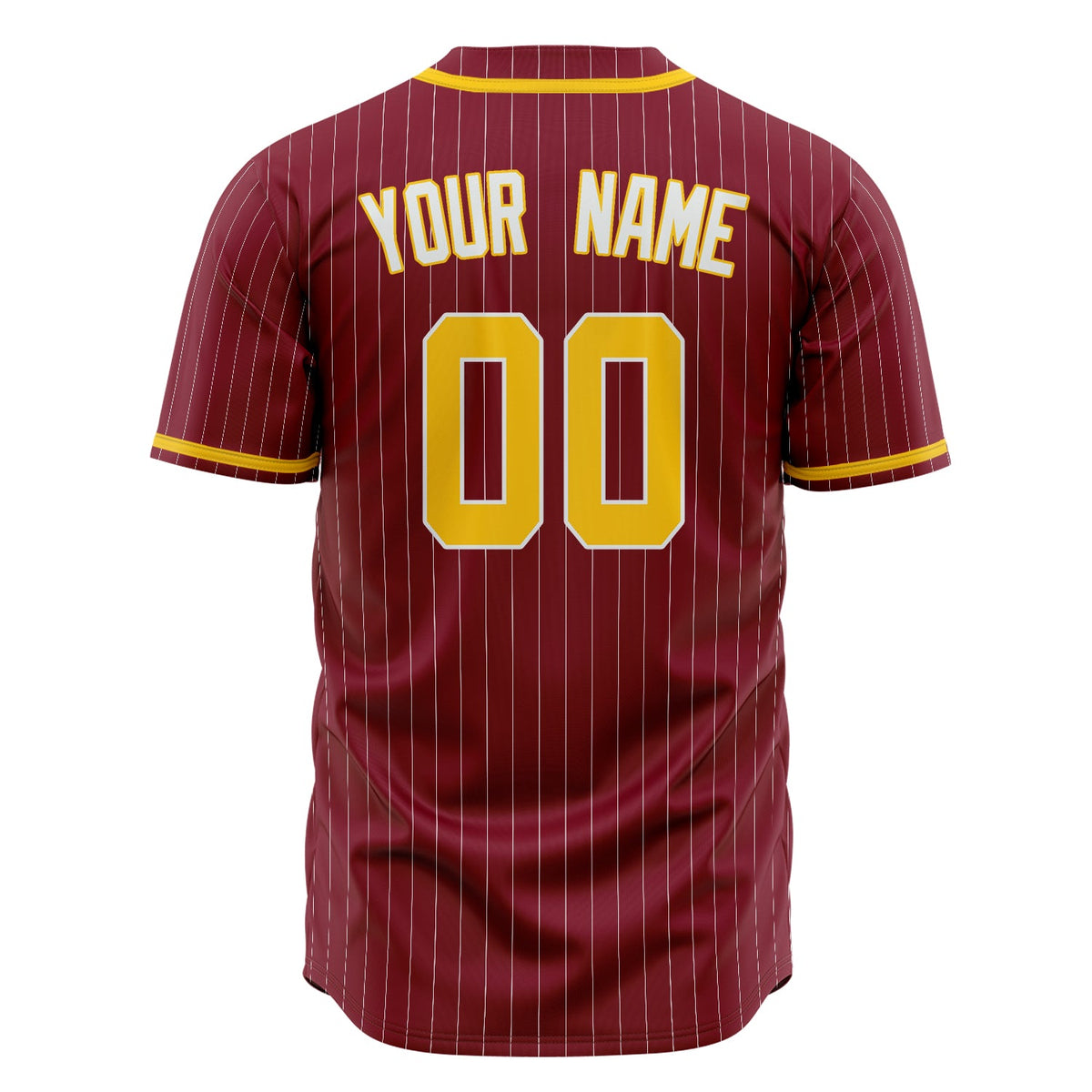 Custom Crimson Baseball Jersey (With Gold White Pinstripe)