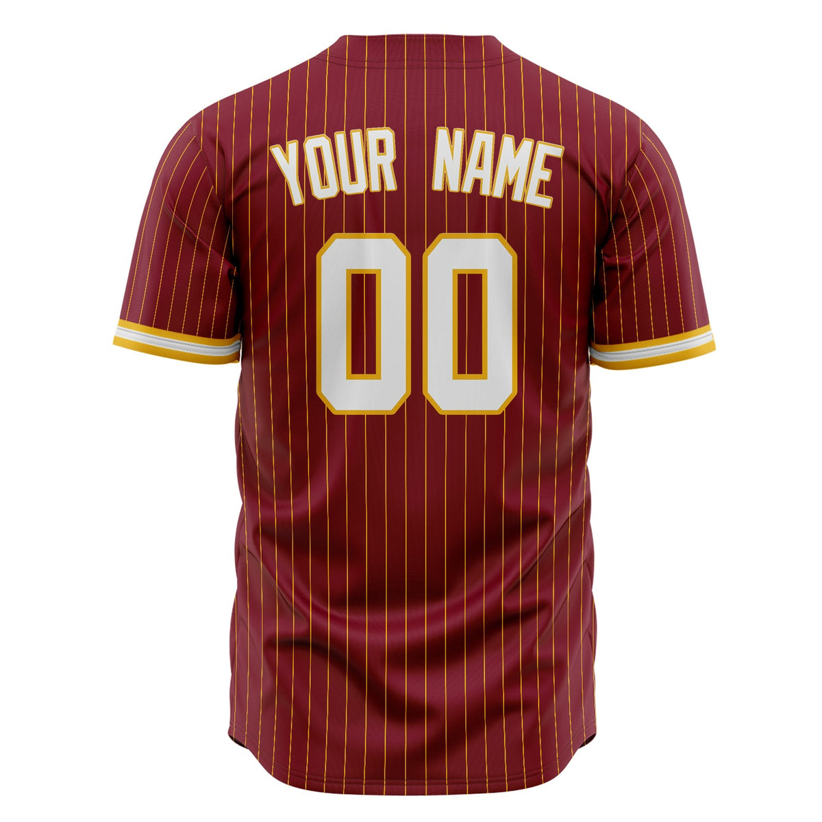 Custom Burgundy Baseball Jersey (With White Gold Pinstripe)