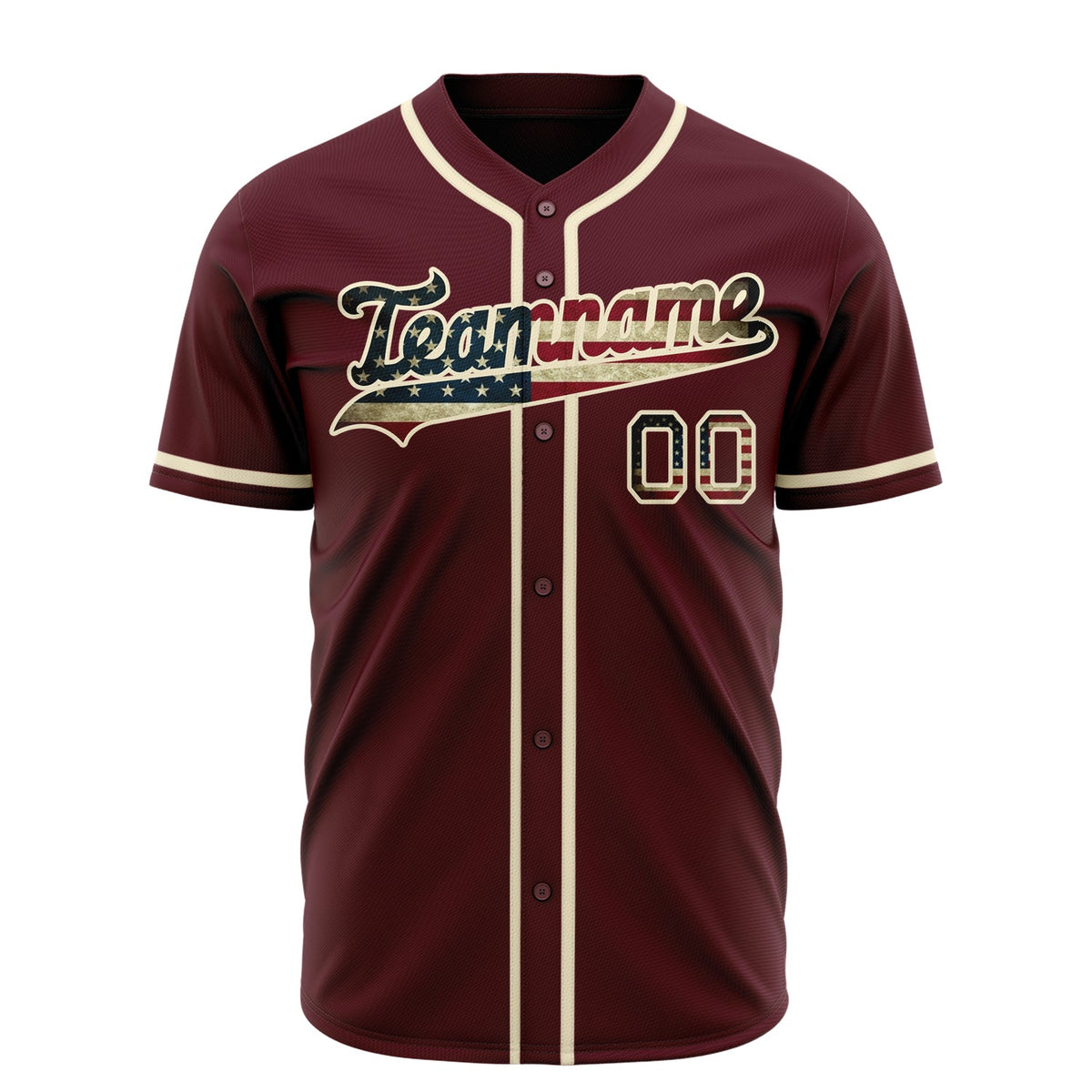 Custom Burgundy Baseball Jersey (With Cream Vintage USA Flag)