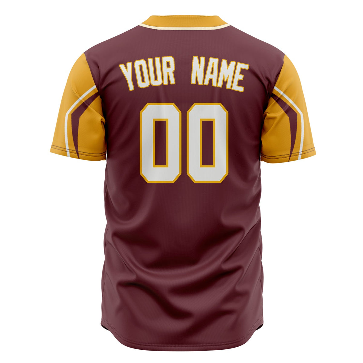 Custom Burgundy Baseball Jersey (With Gold 3 Colors Arm Shapes)