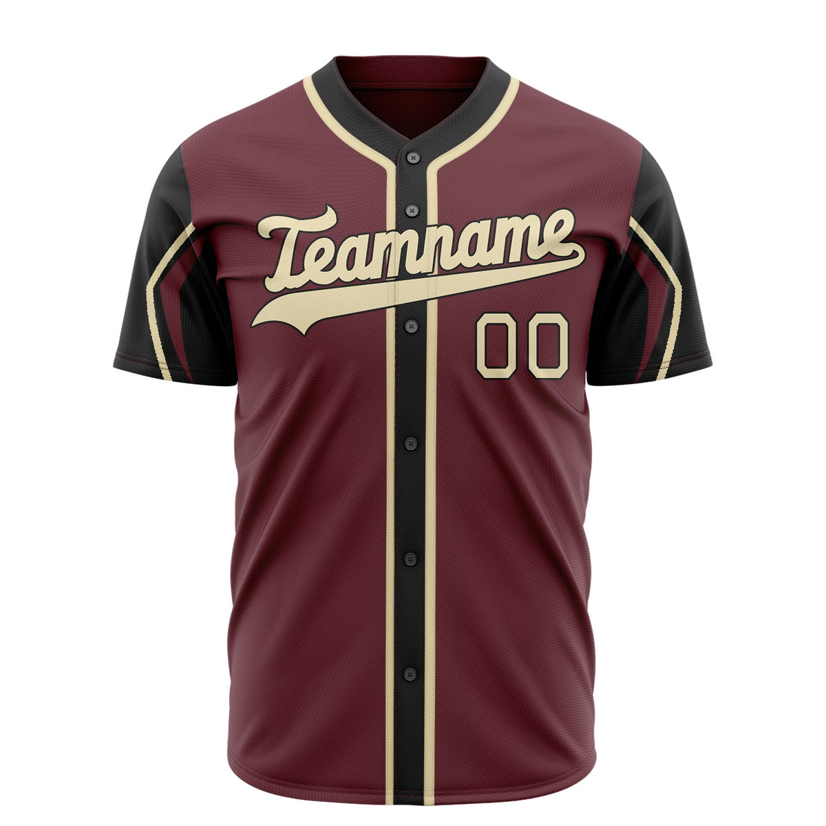 Custom Burgundy Baseball Jersey (With Cream 3 Colors Arm Shapes)