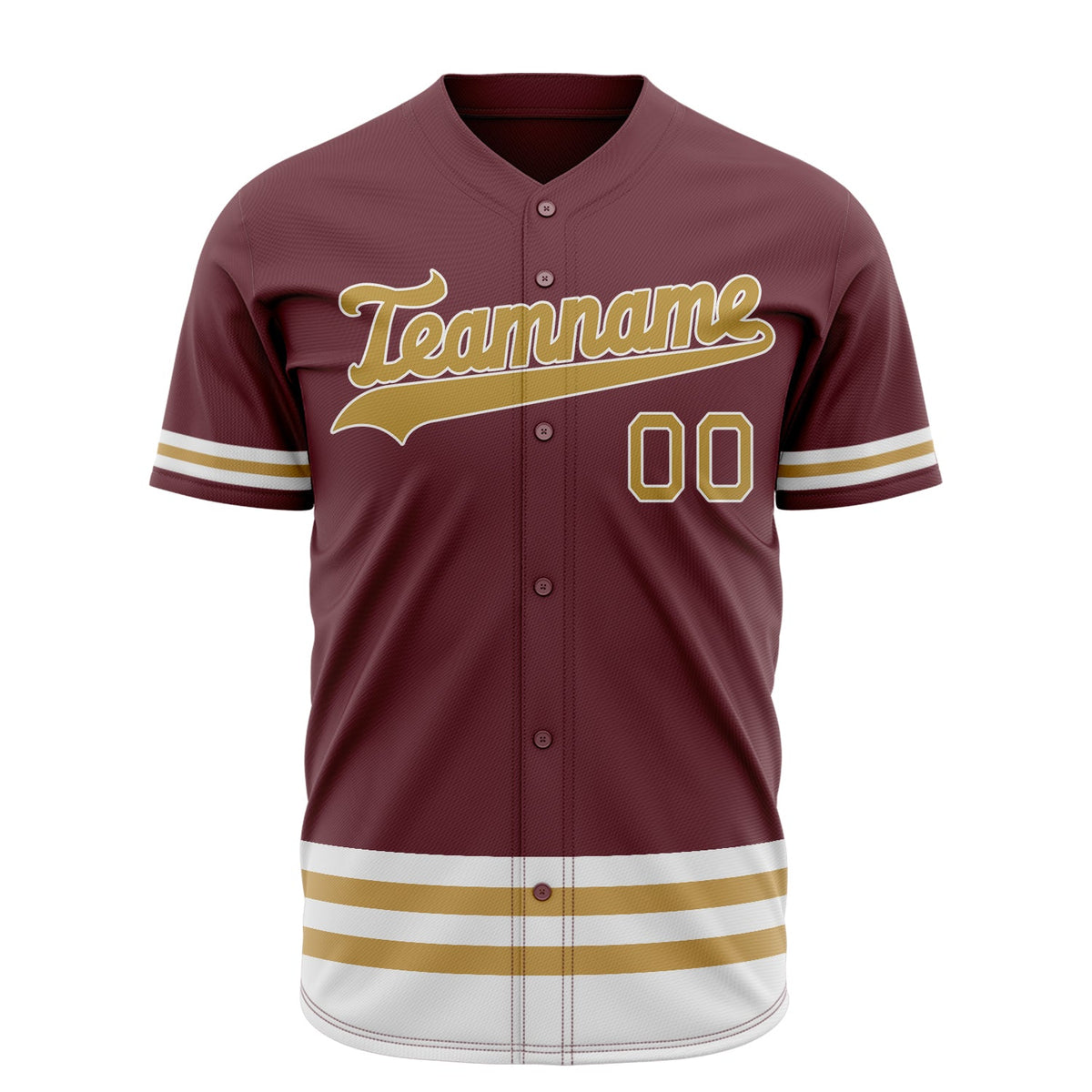 Custom Burgundy Baseball Jersey (With Old Gold Double Stripe)