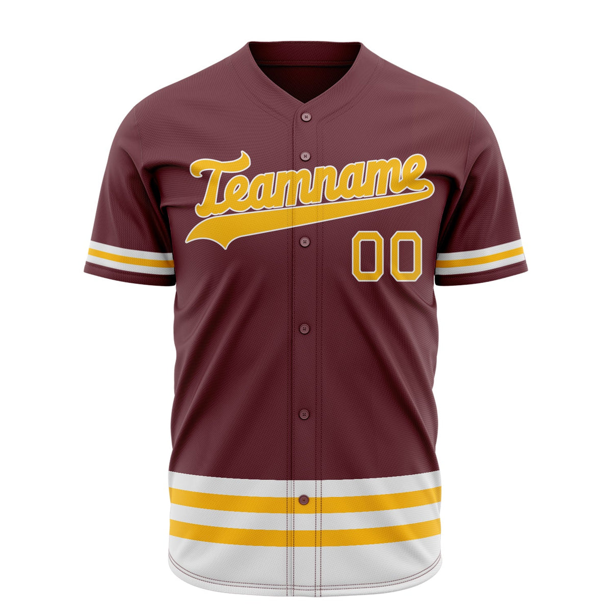 Custom Burgundy Baseball Jersey (With Gold Double Stripe)