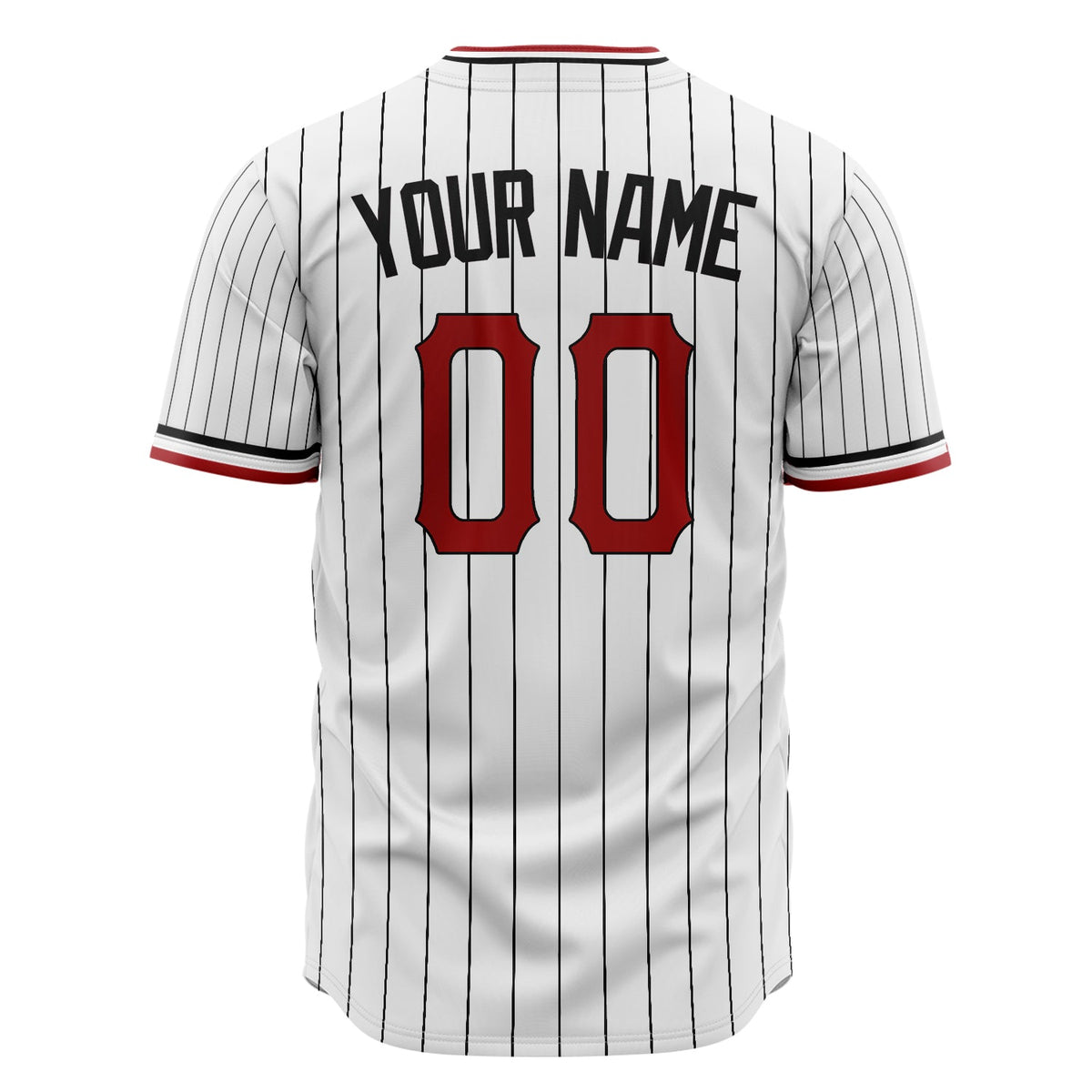 Custom White Baseball Jersey (With Red Black Pinstripe)