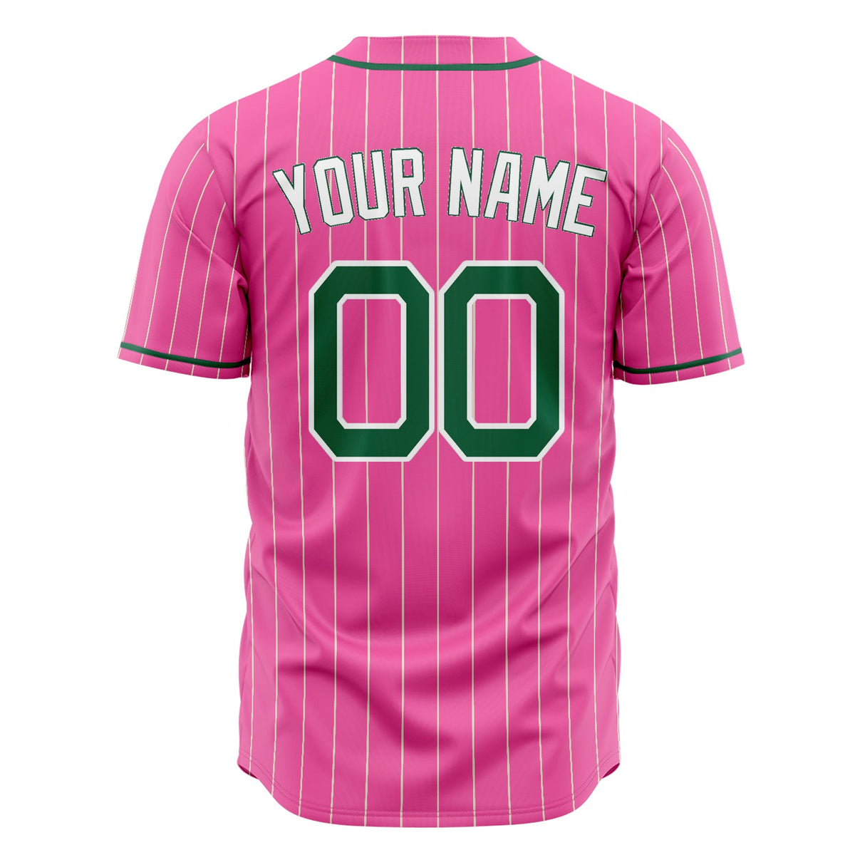 Custom Pink Baseball Jersey (With Kelly Green Cream Pinstripe)