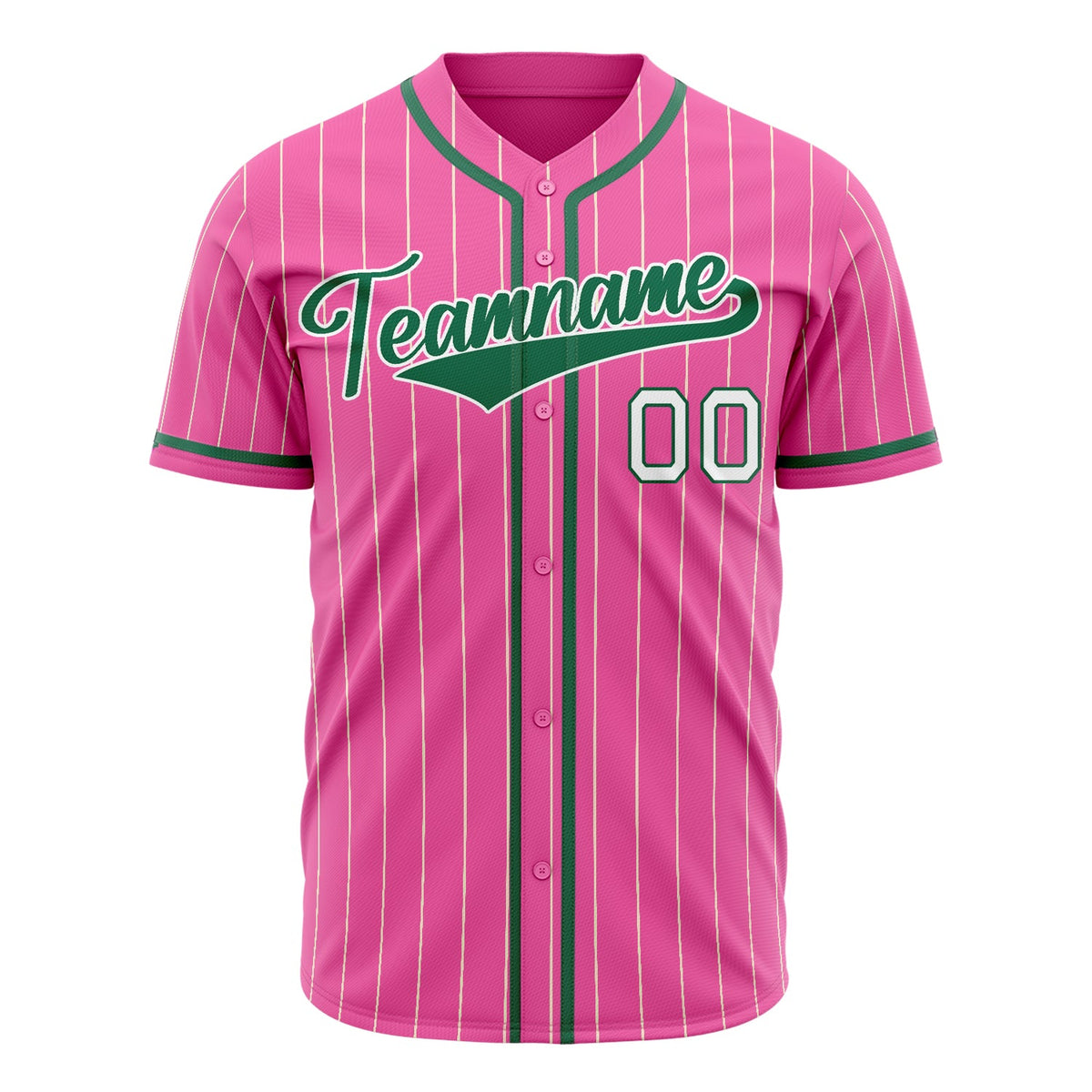 Custom Pink Baseball Jersey (With Kelly Green Cream Pinstripe)