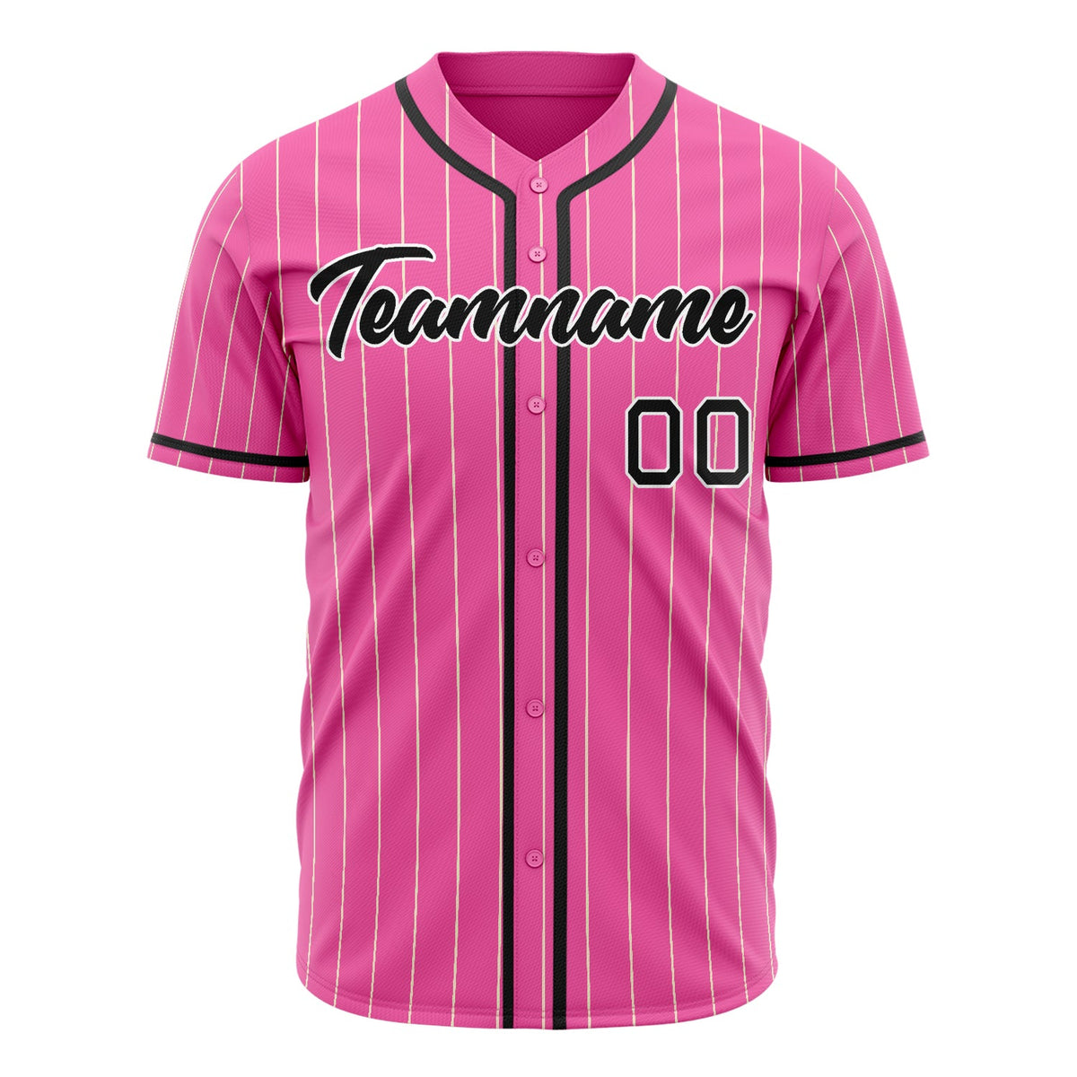 Custom Pink Baseball Jersey (With Black Cream Pinstripe)