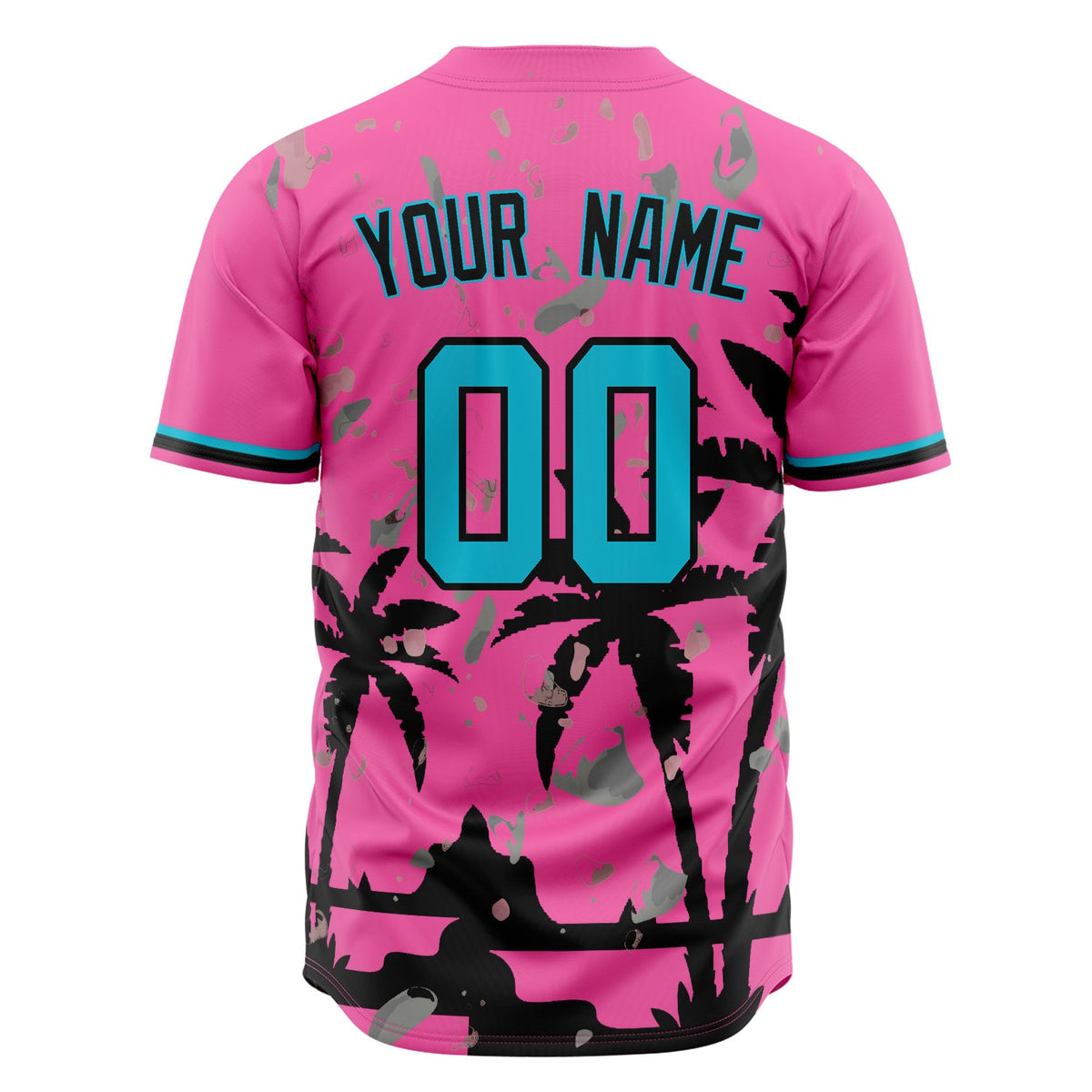 Custom Pink Baseball Jersey (With Lakes Blue 3D Miami Palm Tress)