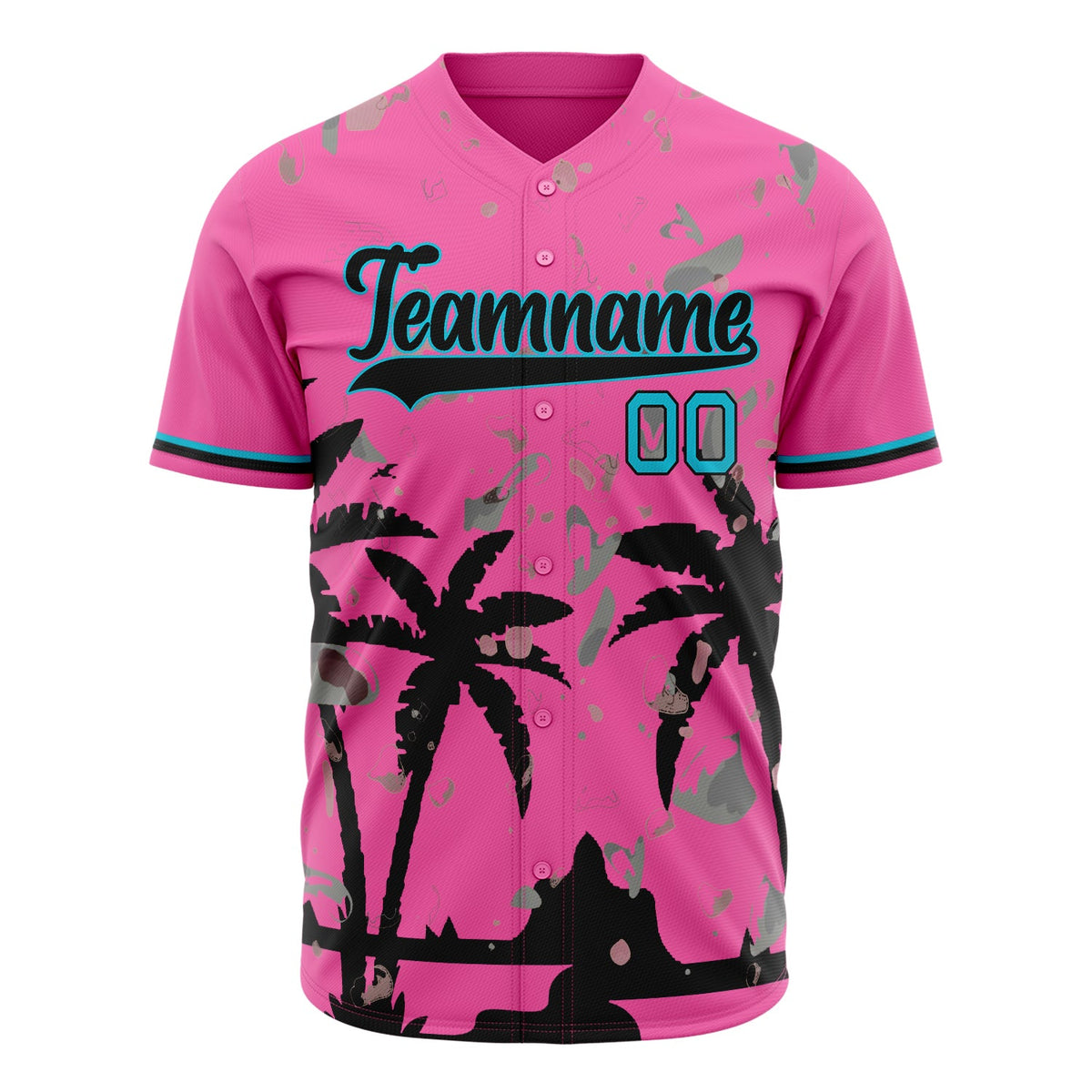 Custom Pink Baseball Jersey (With Lakes Blue 3D Miami Palm Tress)