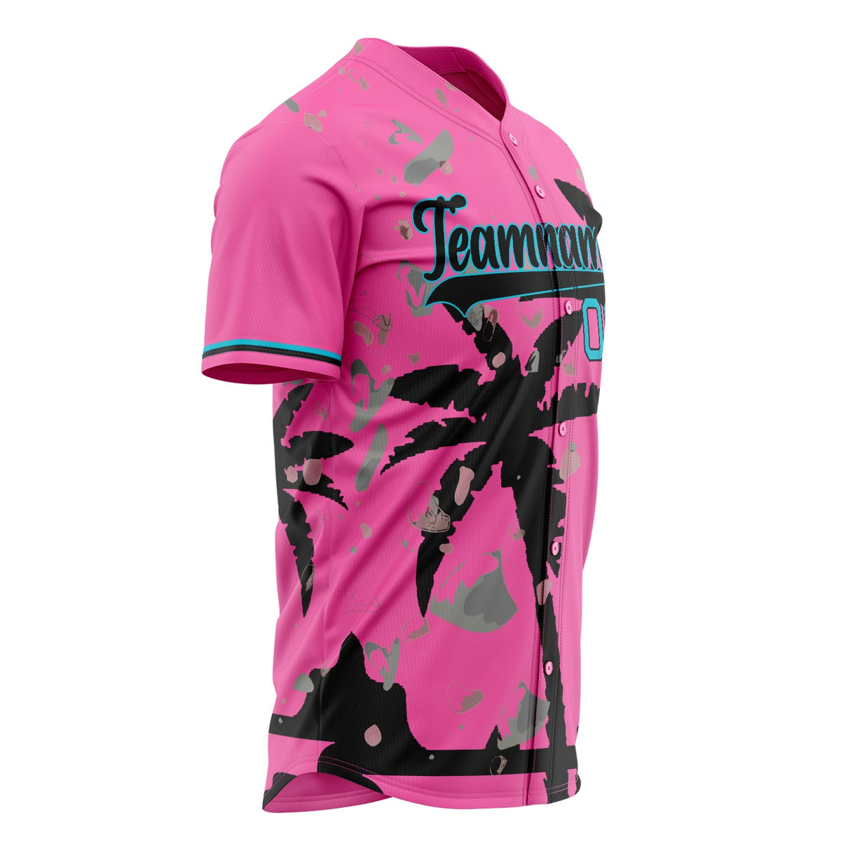 Custom Pink Baseball Jersey (With Lakes Blue 3D Miami Palm Tress)