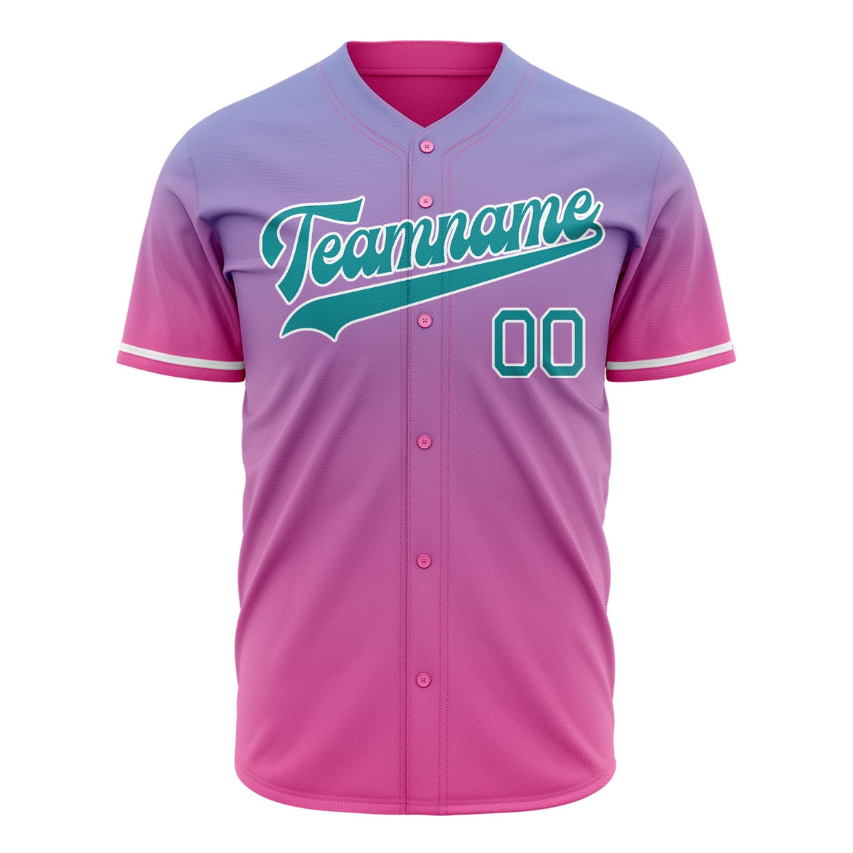 Custom Pink Baseball Jersey (With Teal Pink Blue Gradient)