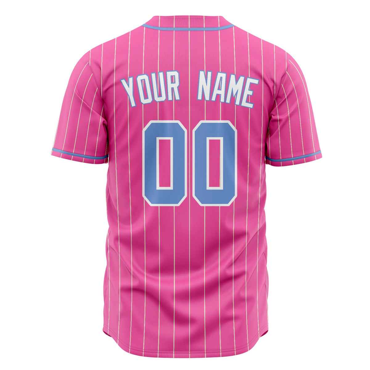 Custom Pink Baseball Jersey (With Light Blue Cream Pinstripe)