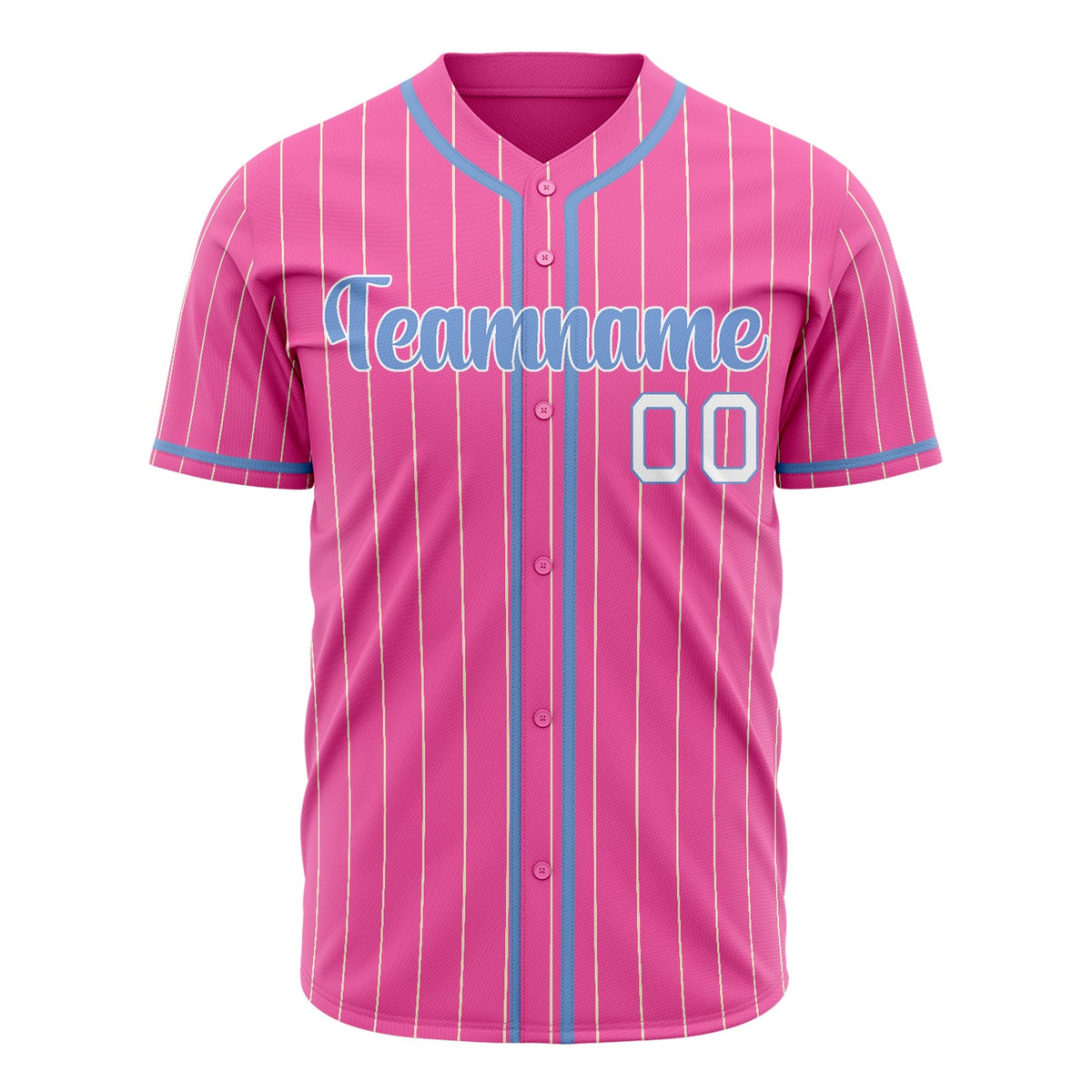 Custom Pink Baseball Jersey (With Light Blue Cream Pinstripe)