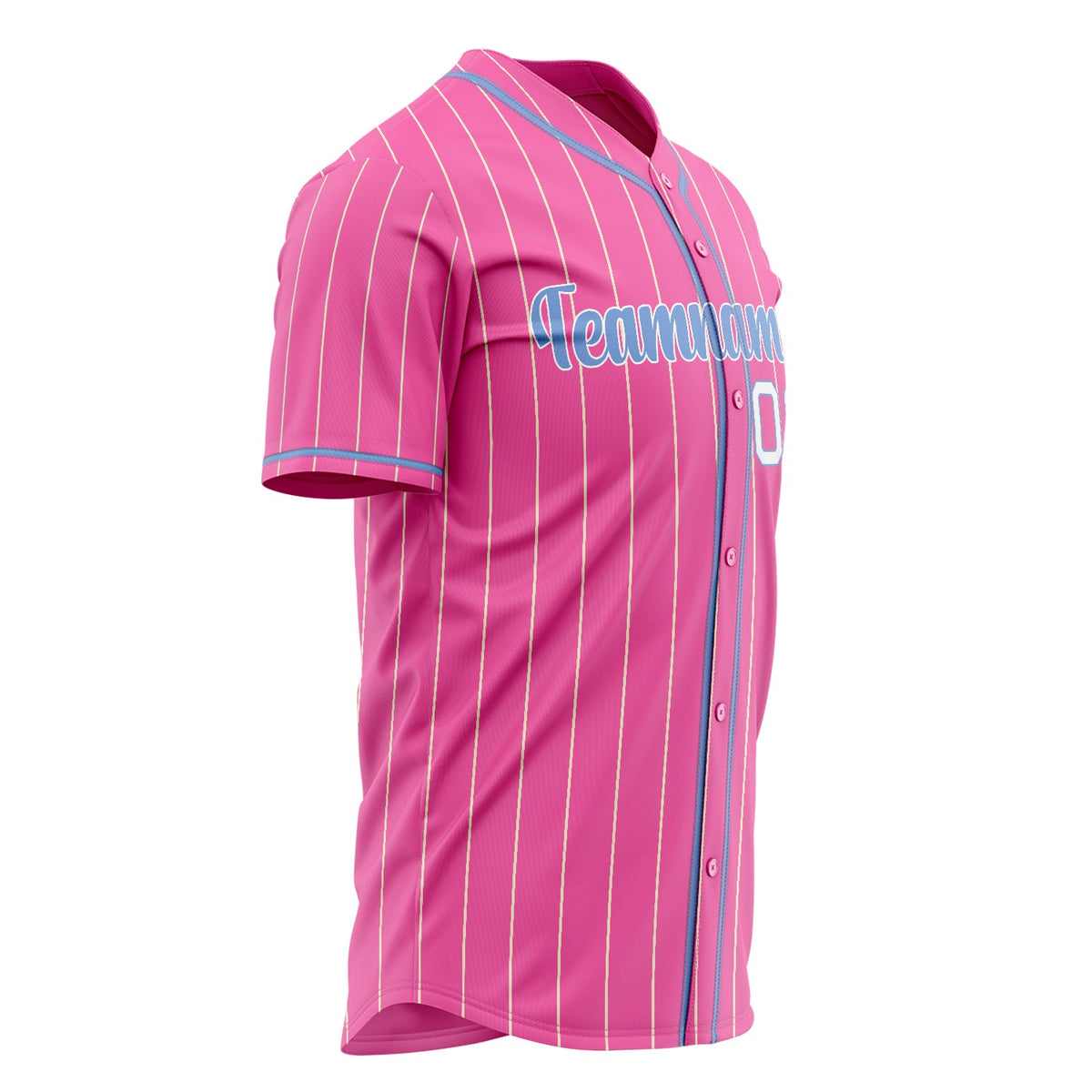 Custom Pink Baseball Jersey (With Light Blue Cream Pinstripe)