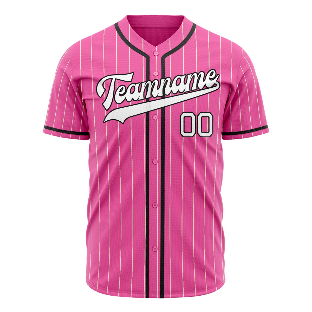 Custom Pink Baseball Jersey (With Black Cream Pinstripe)