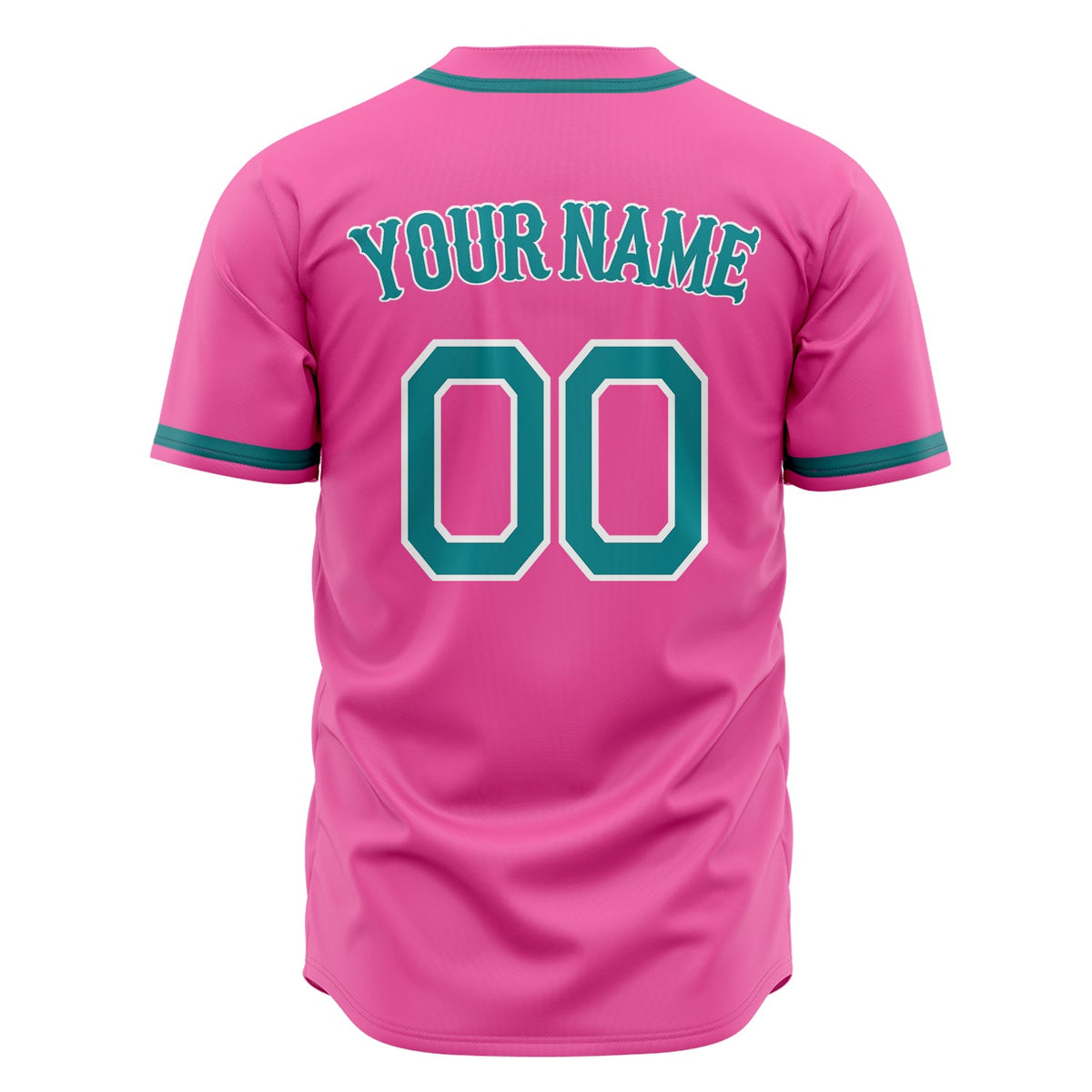 Custom Pink Baseball Jersey (With Teal Cream Pinstripe)