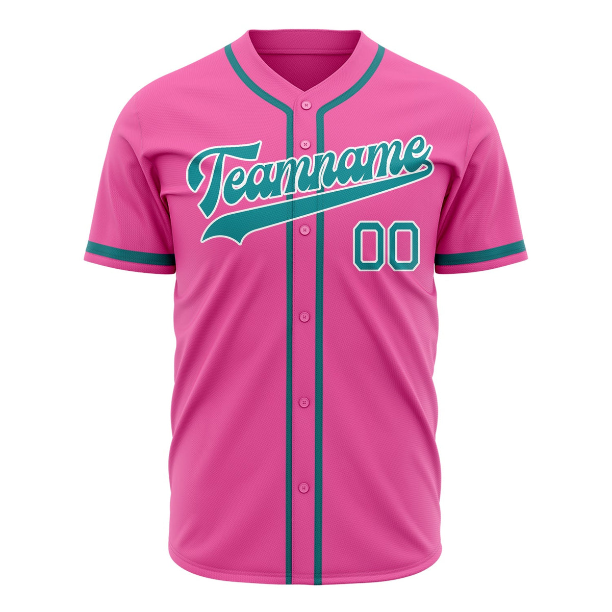 Custom Pink Baseball Jersey (With Teal Cream Pinstripe)