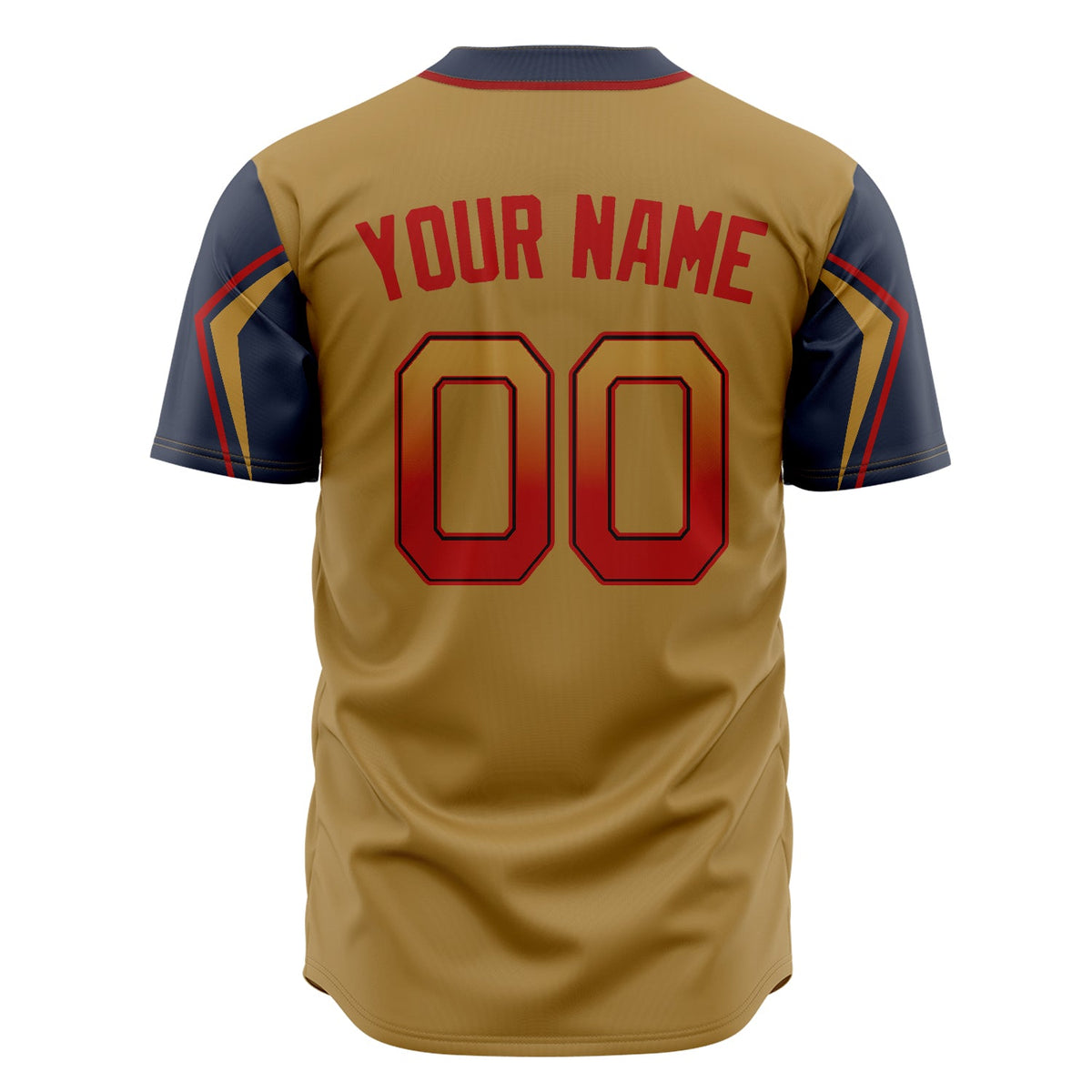 Custom Old Gold Baseball Jersey (With Navy 3 Colors Arm Shapes)