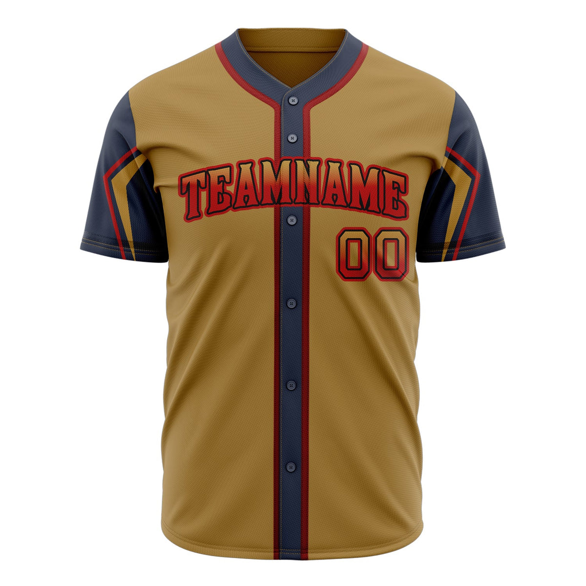 Custom Old Gold Baseball Jersey (With Navy 3 Colors Arm Shapes)