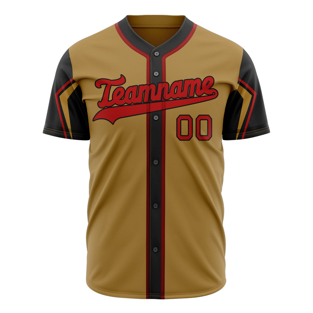 Custom Old Gold Baseball Jersey (With Black 3 Colors Arm Shapes)