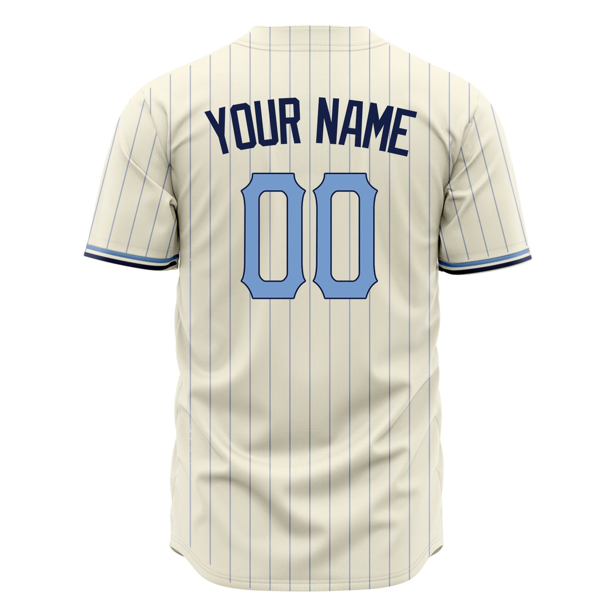 Custom Cream Baseball Jersey (With Light Blue Navy Pinstripe)