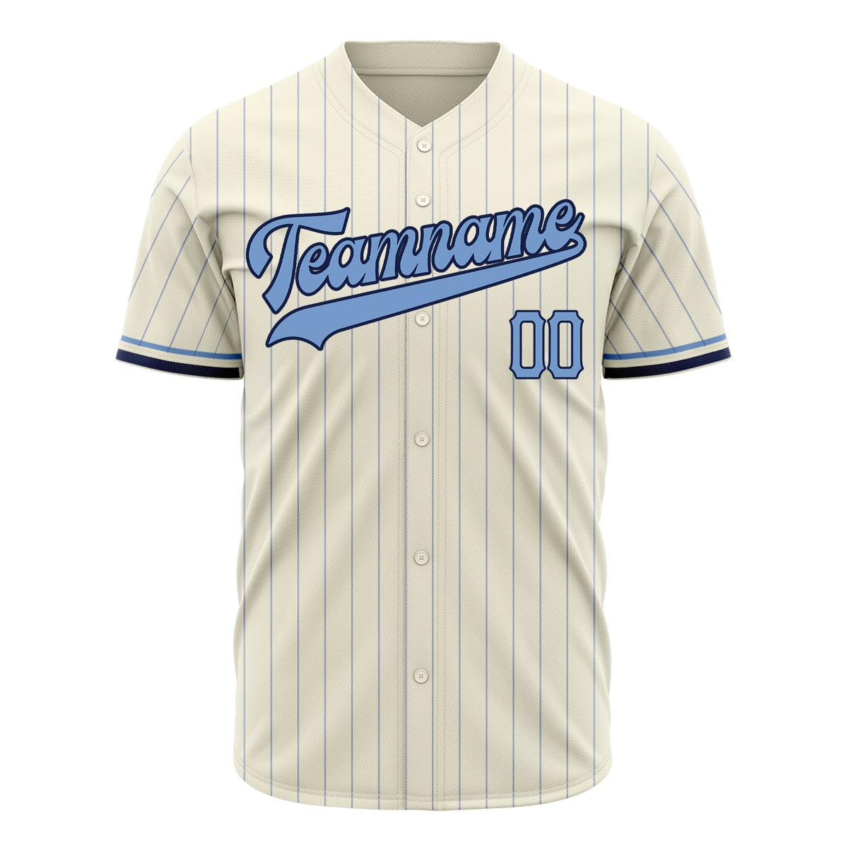 Custom Cream Baseball Jersey (With Light Blue Navy Pinstripe)