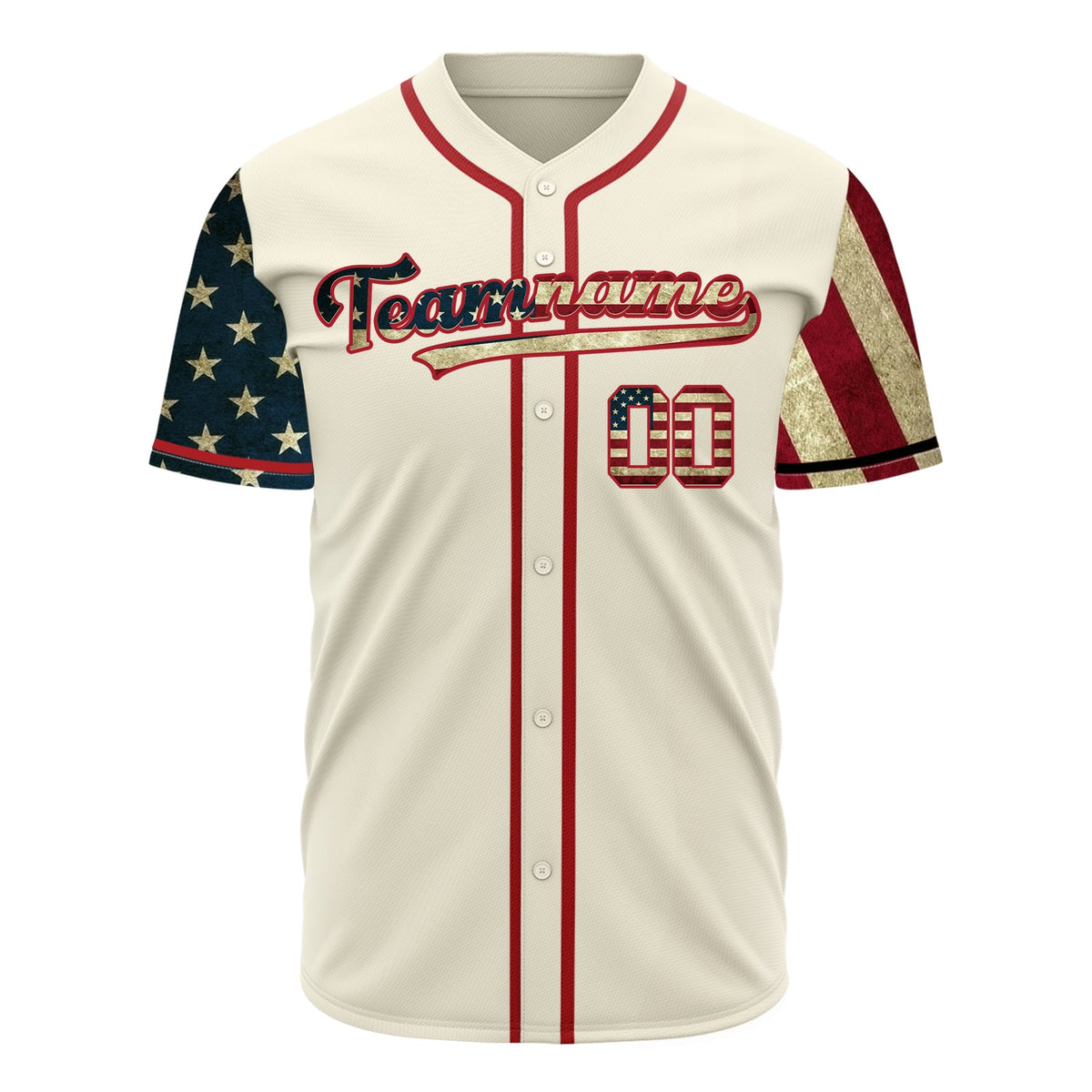 Custom Cream Baseball Jersey (With Red 3D American Flag)