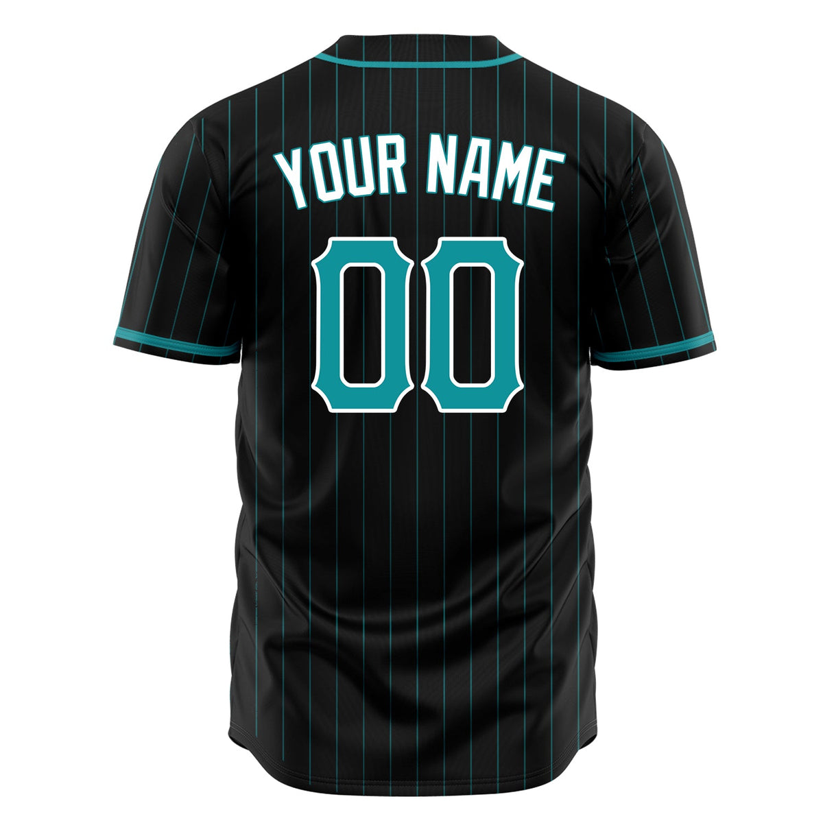 Custom Black Baseball Jersey (With Teal Teal Pinstripe)