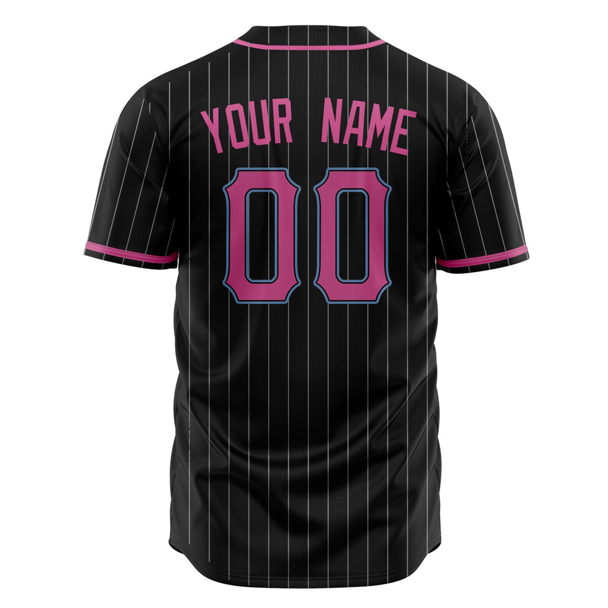 Custom Black Baseball Jersey (With Pink White Pinstripe)