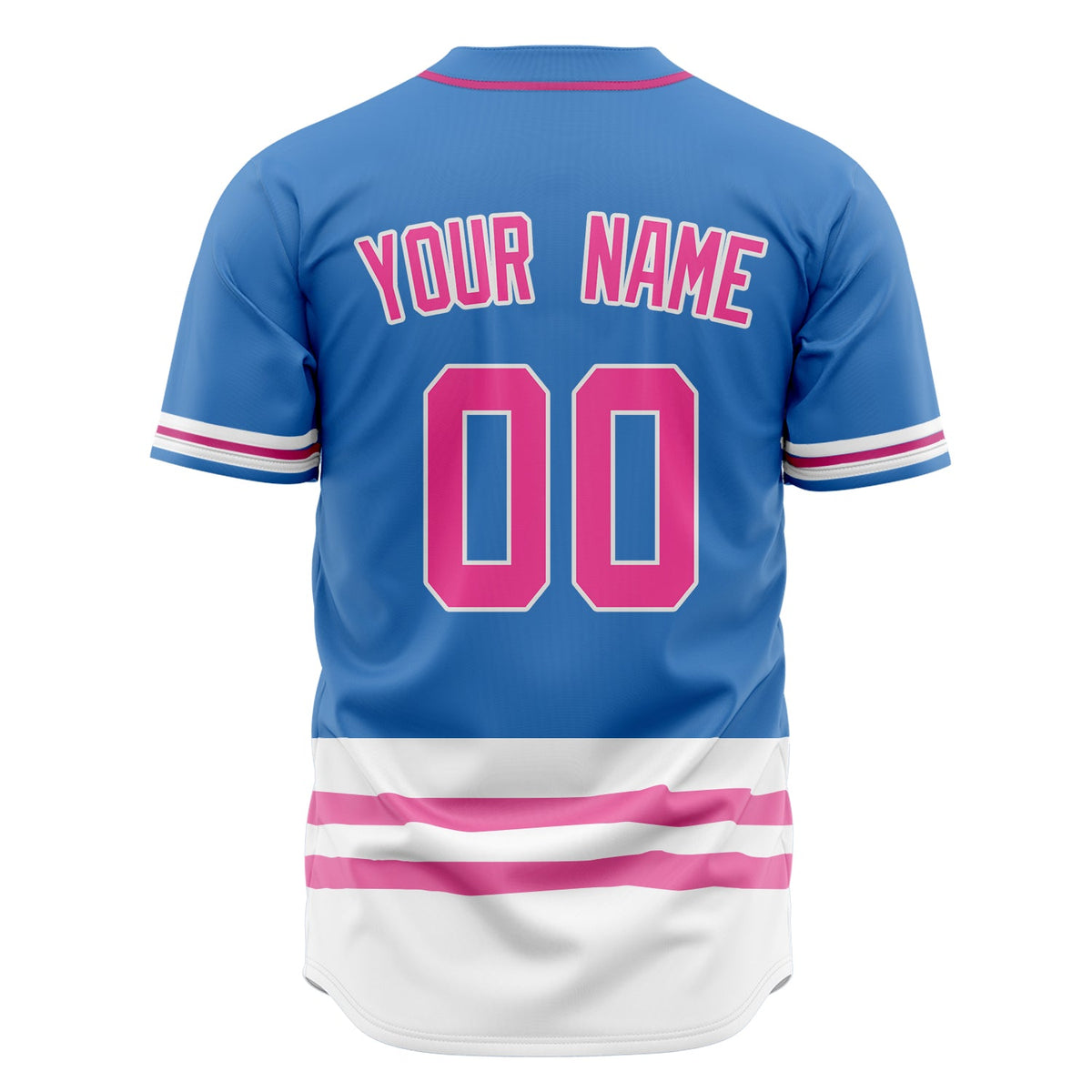 Custom Electric Blue Baseball Jersey (With Pink Double Stripe)