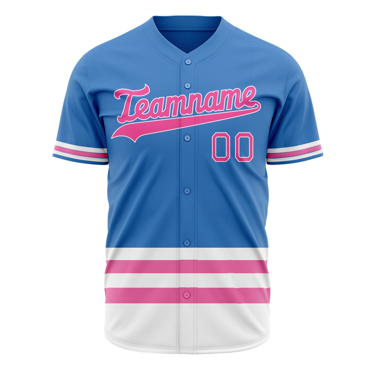 Custom Electric Blue Baseball Jersey (With Pink Double Stripe)