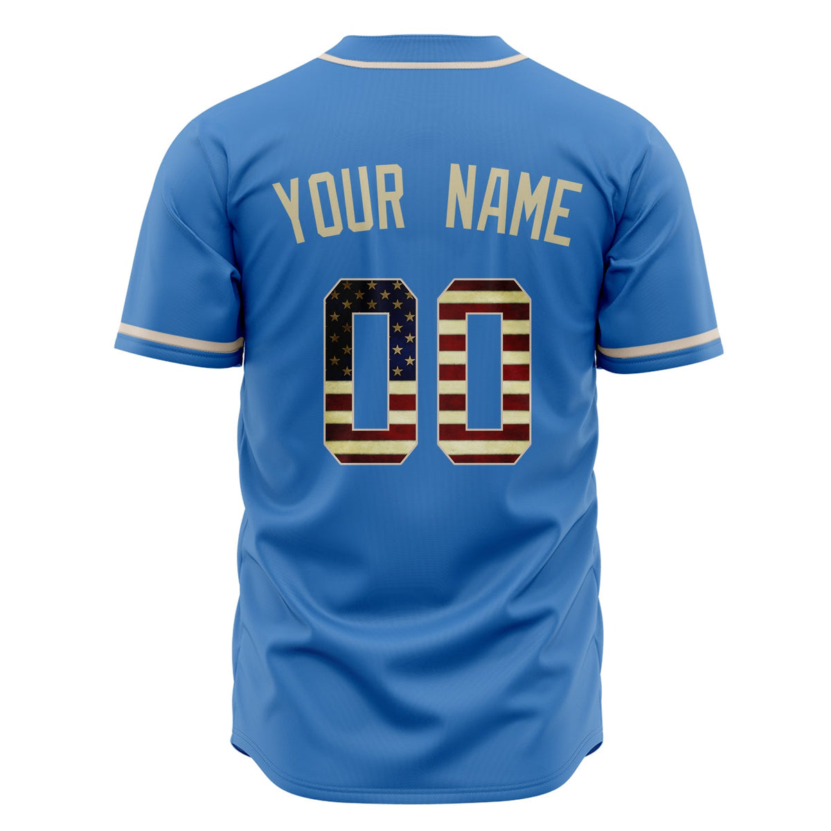 Custom Electric Blue Baseball Jersey (With Cream Vintage USA Flag)