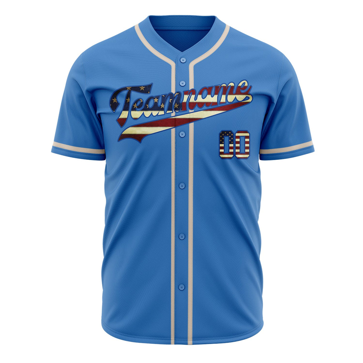 Custom Electric Blue Baseball Jersey (With Cream Vintage USA Flag)