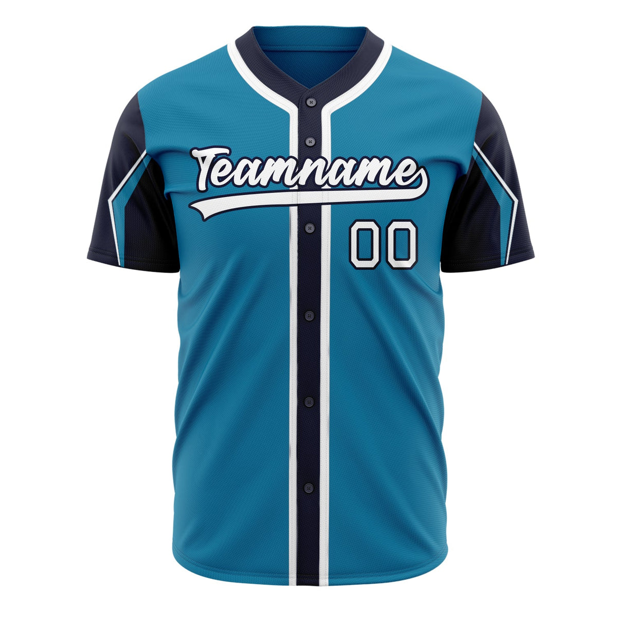 Custom Panther Blue Baseball Jersey (With Navy 3 Colors Arm Shapes)