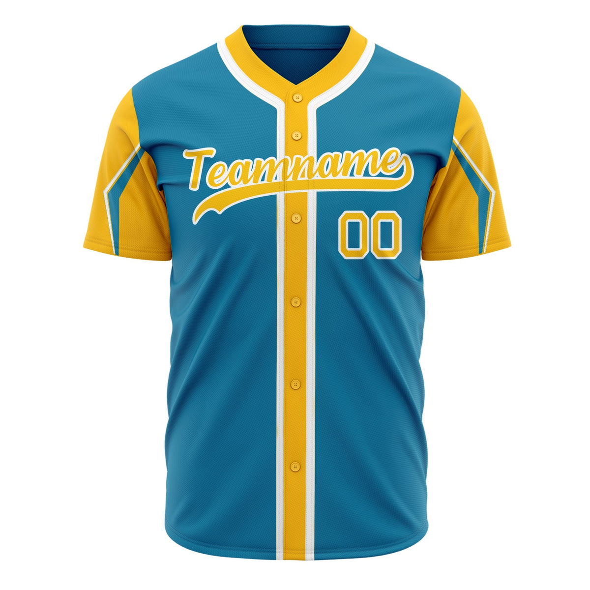 Custom Panther Blue Baseball Jersey (With Gold 3 Colors Arm Shapes)