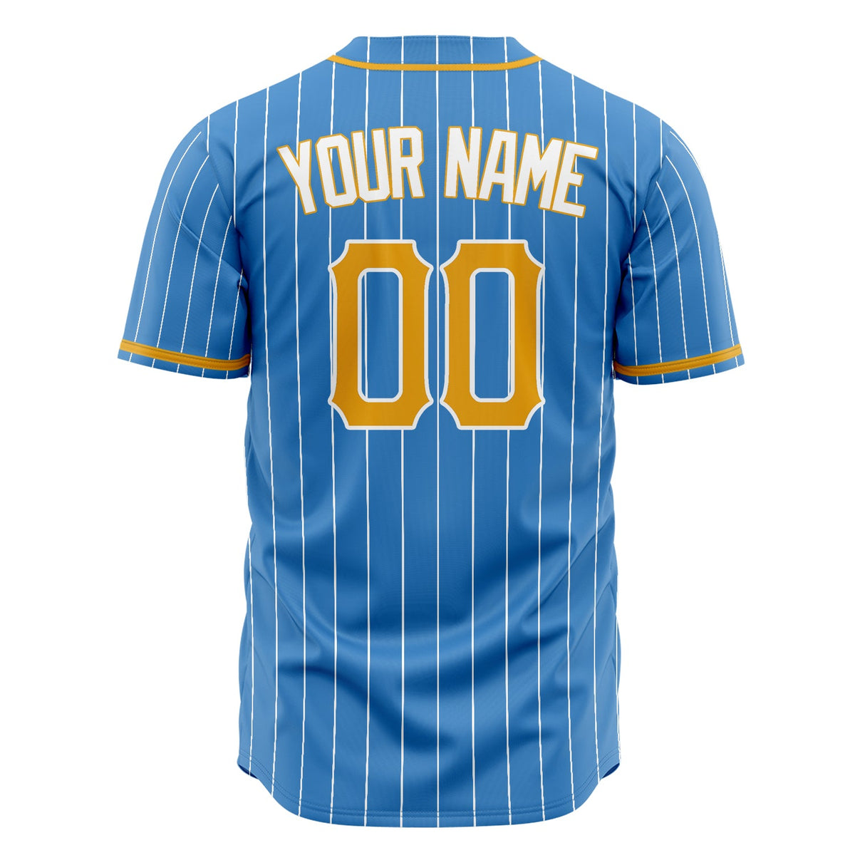 Custom Powder Blue Baseball Jersey (With Gold White Pinstripe)