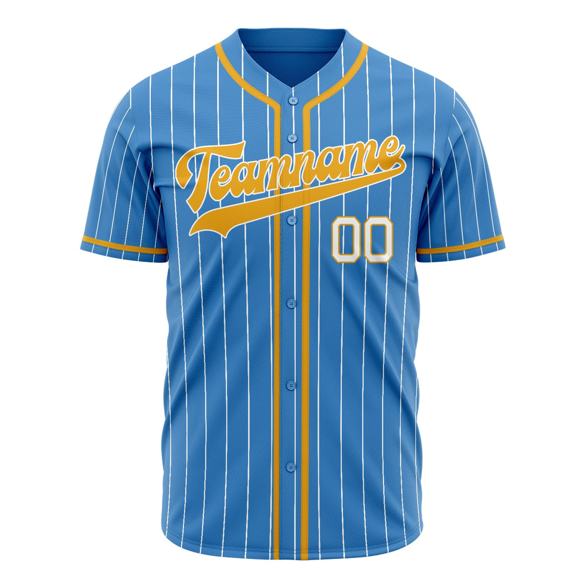 Custom Powder Blue Baseball Jersey (With Gold White Pinstripe)