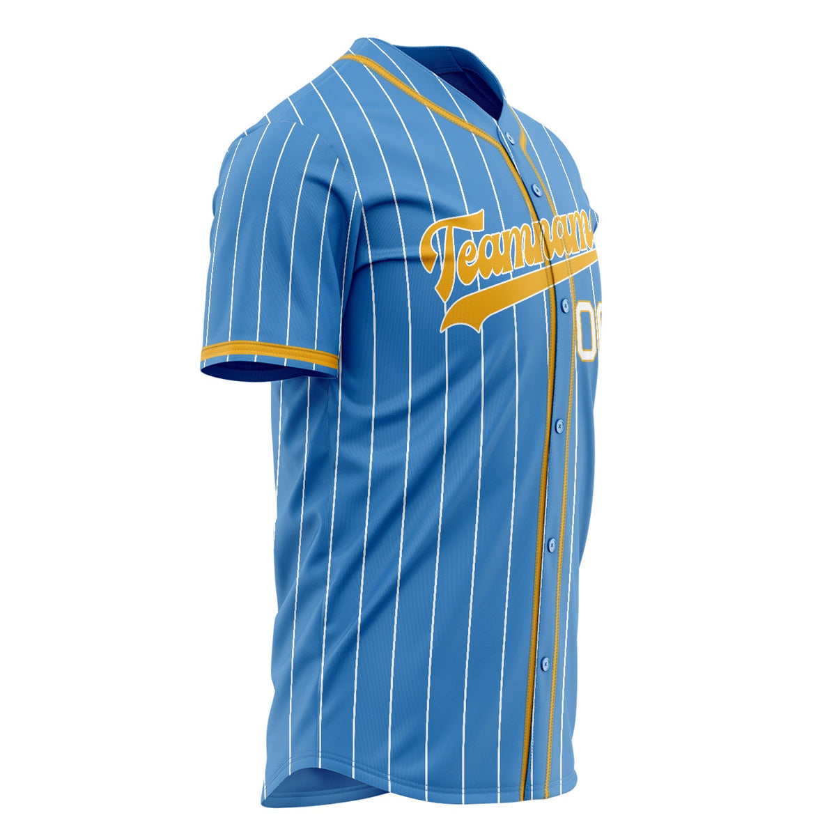 Custom Powder Blue Baseball Jersey (With Gold White Pinstripe)