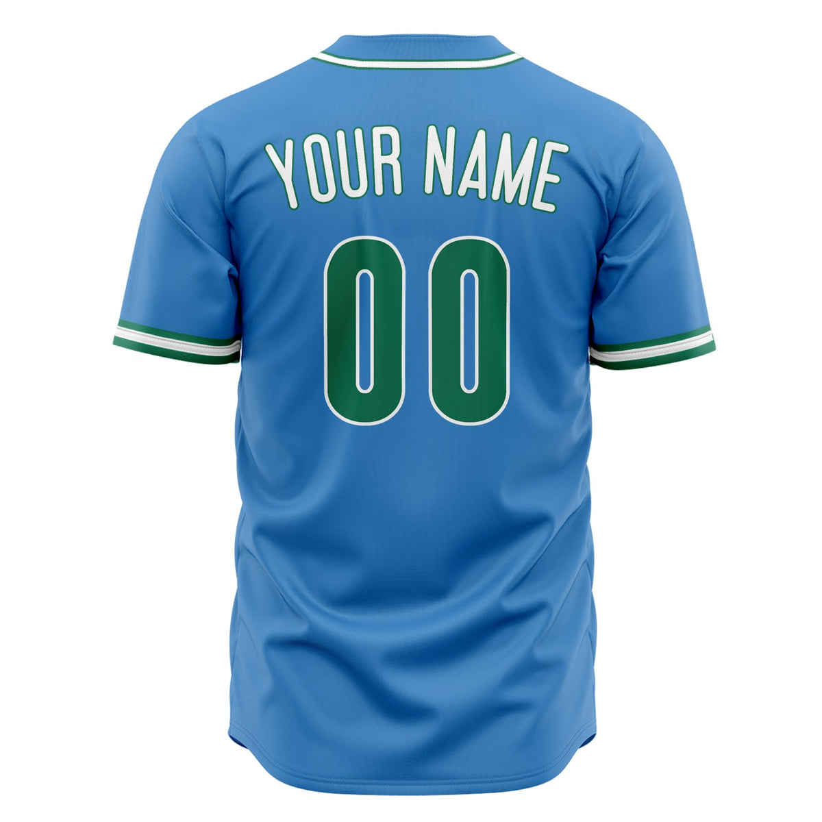 Custom Powder Blue Baseball Jersey (With Kelly Green Color)