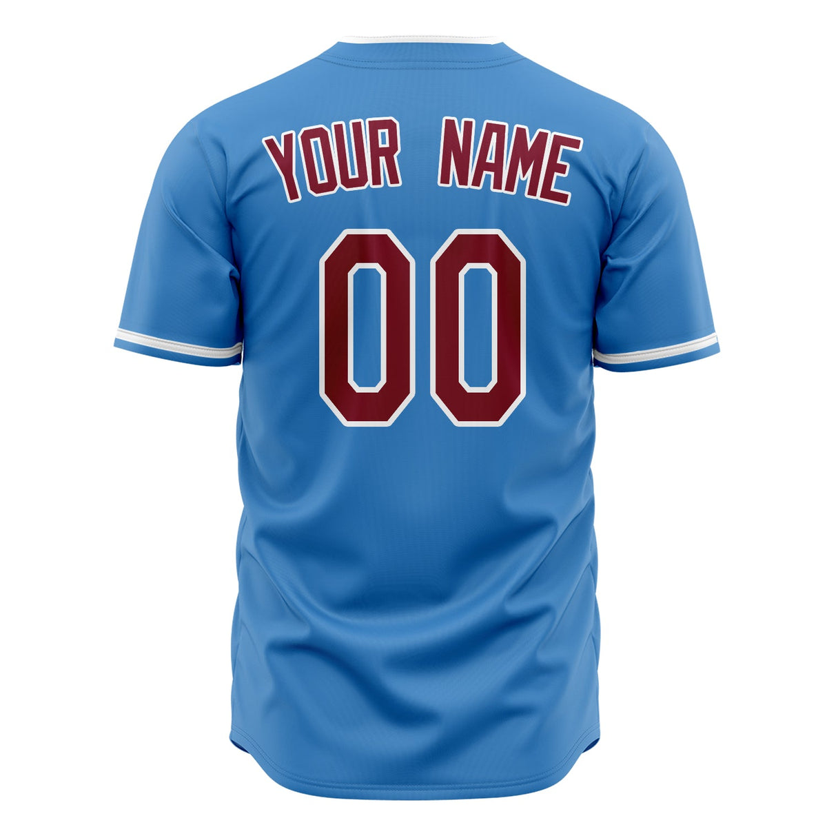 Custom Powder Blue Baseball Jersey (With Crimson Color)