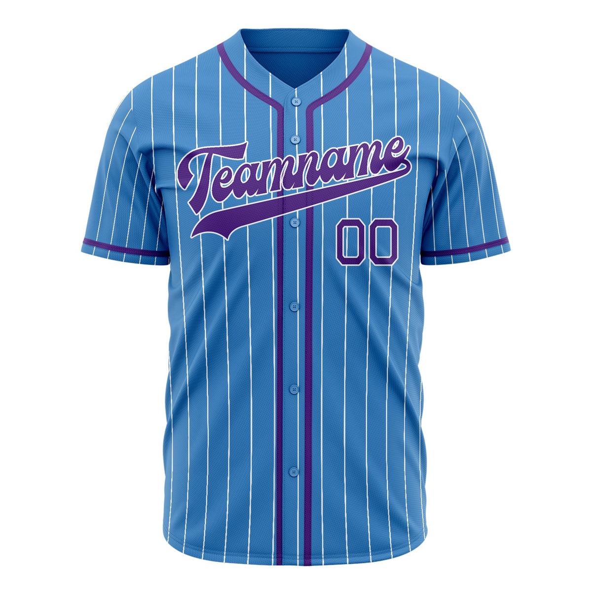 Custom Powder Blue Baseball Jersey (With Purple White Pinstripe)